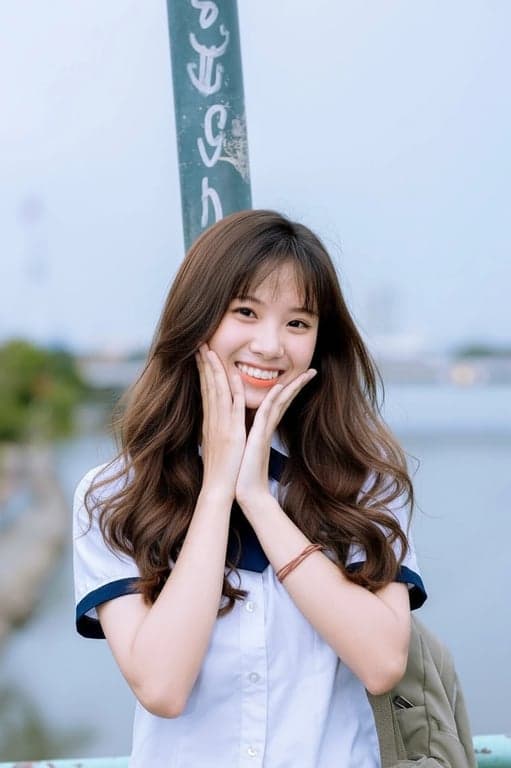 AI long hair filter after transformation - girl portrait with AI generated long wavy hairstyle