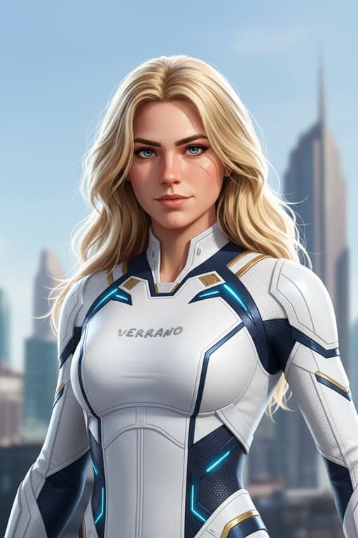 a portrait of a person illustrated as a Marvel Rivals hero character emphasizing clarity, energy, semi-realistic anatomy, polished textures, and competitive game-style presentation