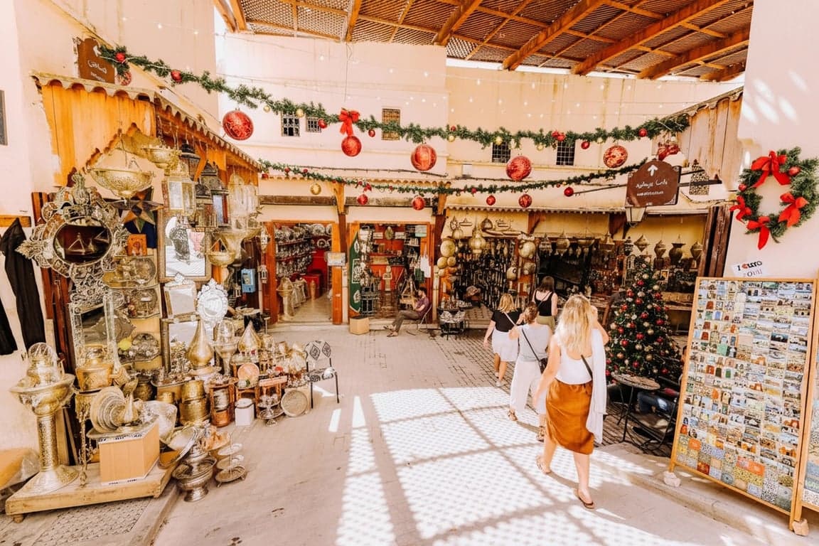 Christmas photo editor after photo - market scene with Christmas decoration