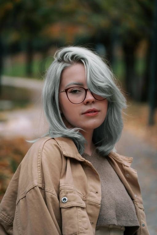 a portrait of a person enhanced with silver hair while keeping original hairstyle structure and volume