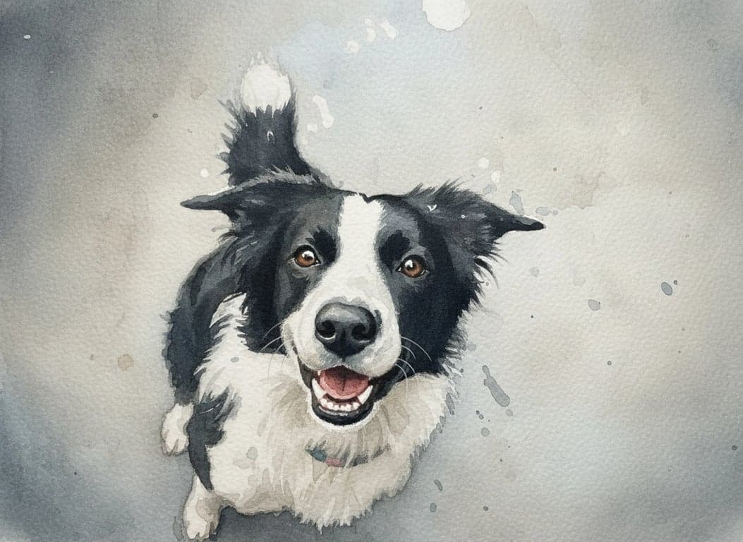 photo to watercolor after pic - artistic watercolor dog portrait with warm brown tones and soft paper texture