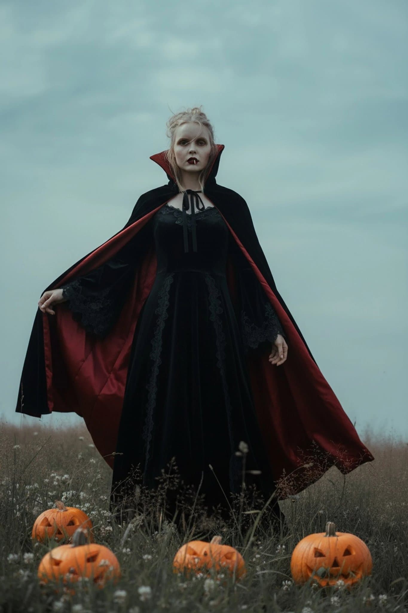 AI Halloween costume filter after transformation - fashion portrait in creative Halloween look