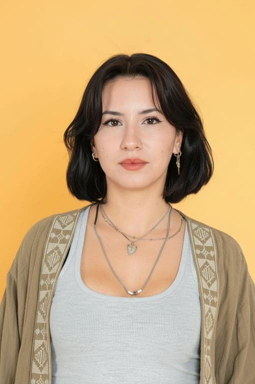 a portrait of a woman, digital id portrait, high resolution, consistent lighting, no shadows on face or background, direct gaze.