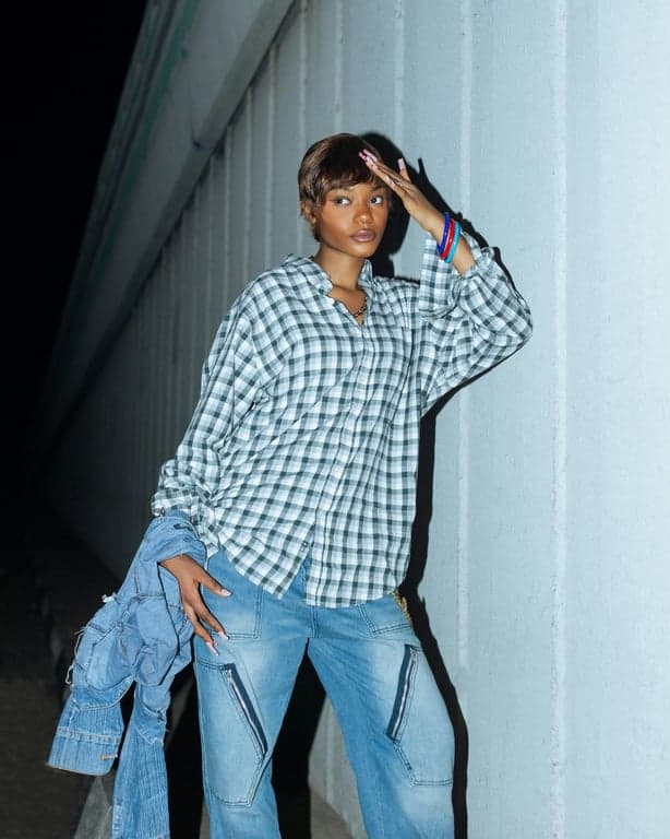 AI Christmas background free before photo - women wearing shirt