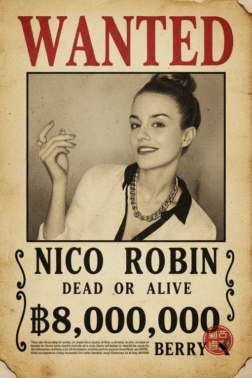 a portrait of a person edited in One Piece wanted poster style, with a dramatic pose and bold bounty text overlay