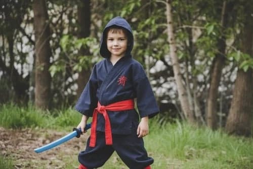 After ninja transformation – traditional warrior-style ninja outfit