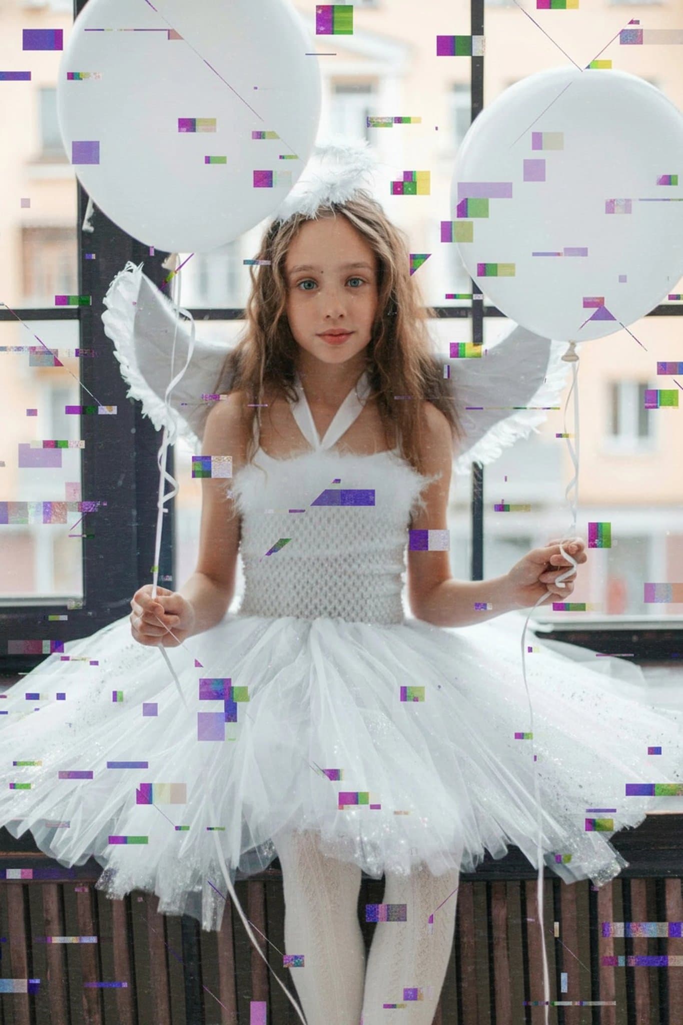 AI glitch effect filter after transformation - creative portrait transformed into vaporwave glitch art