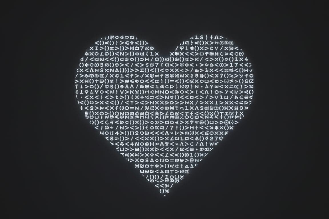 A heart symbol created using only forward and backward slashes and parentheses, forming a clean outline on a dark background.