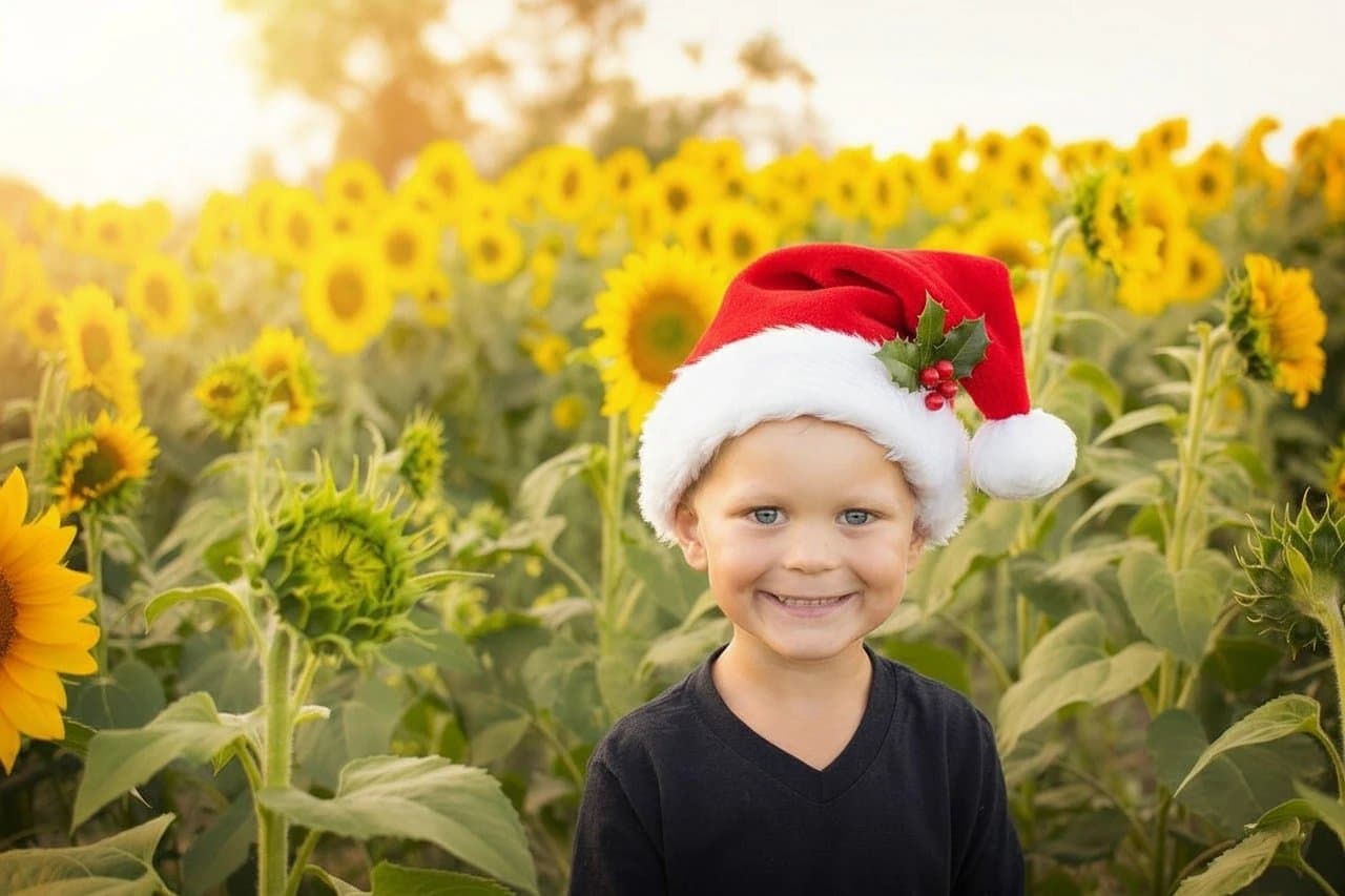 AI Santa hat filter after transformation - studio photo enhanced with holiday Santa look