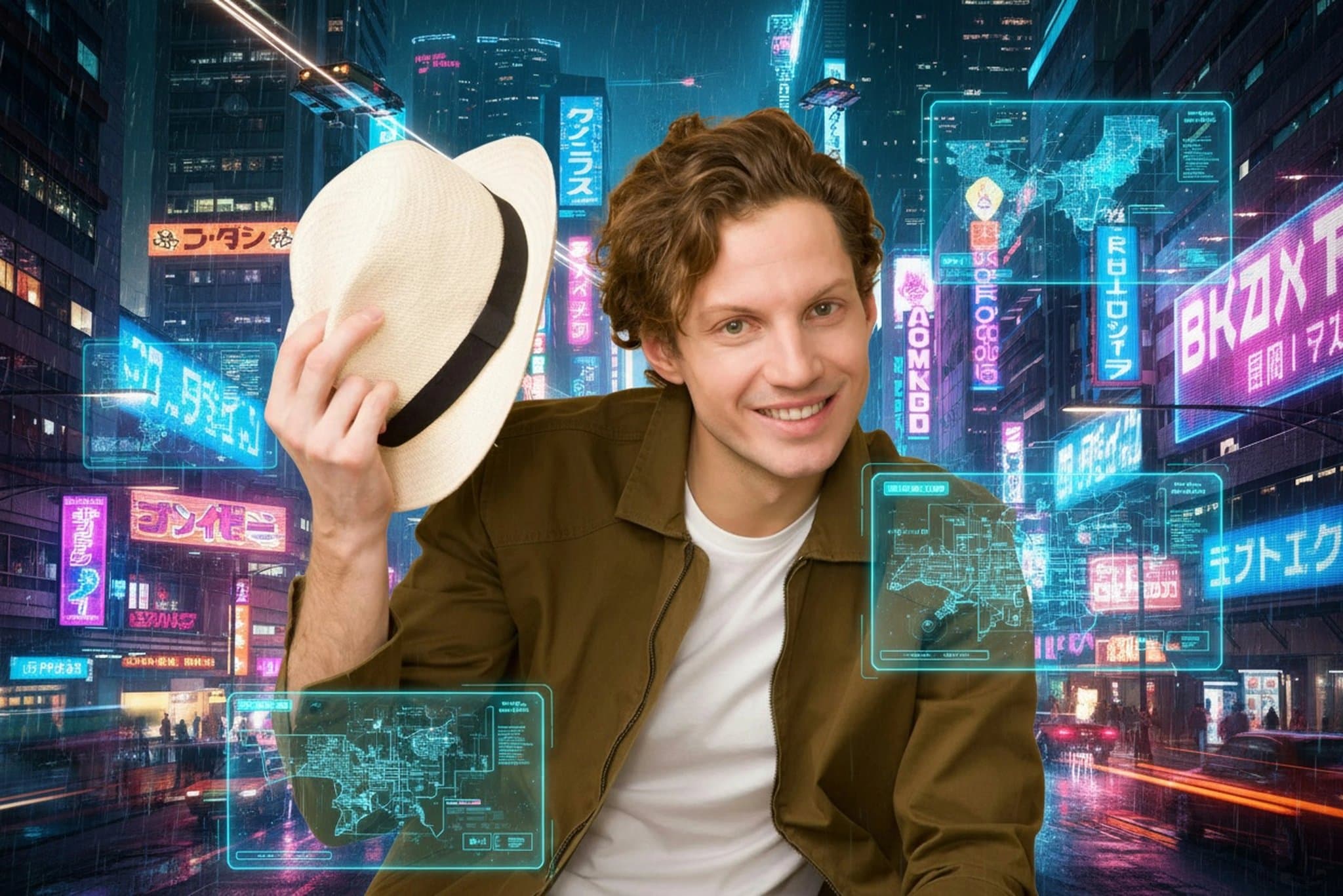 AI background generator after transformation - casual portrait with creative AI backdrop