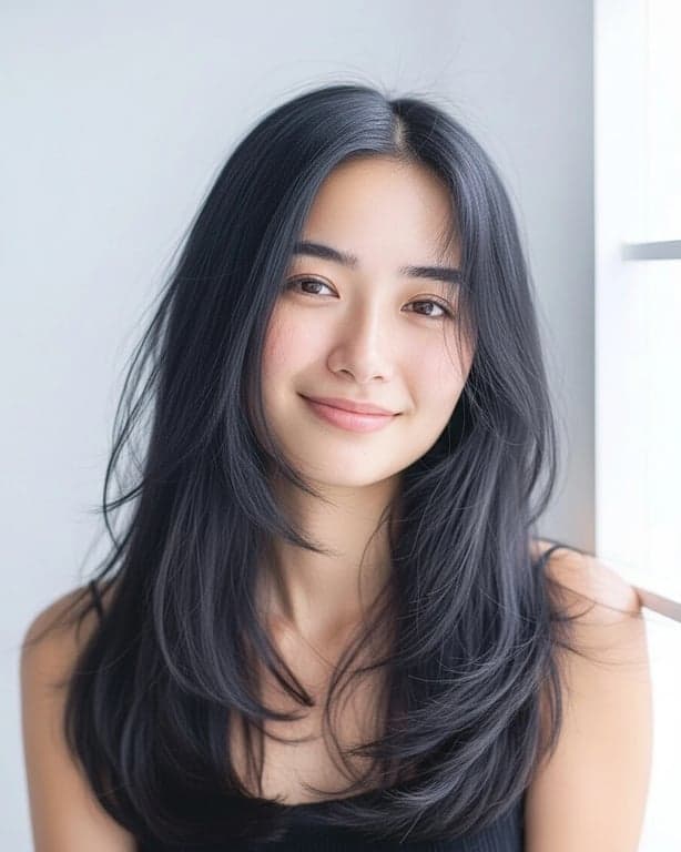 AI long hair filter after transformation - casual portrait with AI long hairstyle