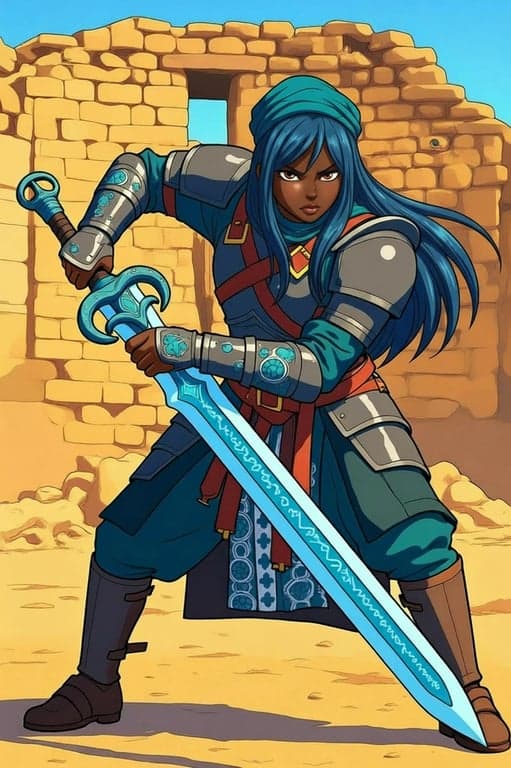 a portrait of a person as a swordsman in One Piece style, wielding a large unique sword with a determined battle stance