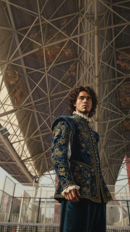 A man from a specific historical era, e.g., a Renaissance nobleman with period clothing and hairstyle, painted in the style of a classic oil portrait.