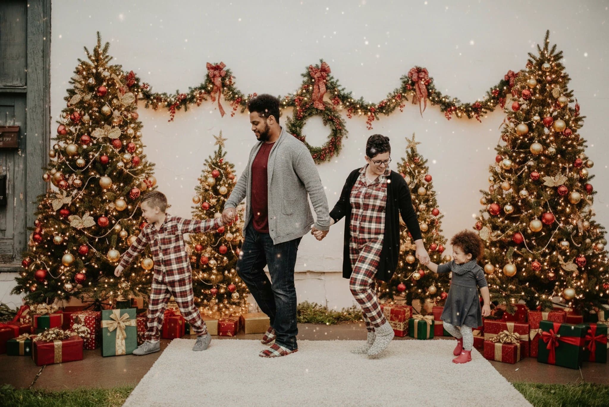 Christmas outfit after – person in matching holiday pajamas ready for family shots