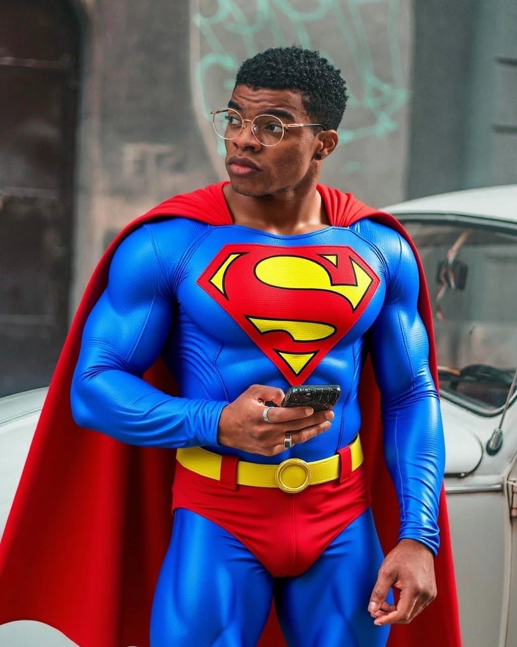 AI superhero generator after transformation - full body photo with custom superhero outfit