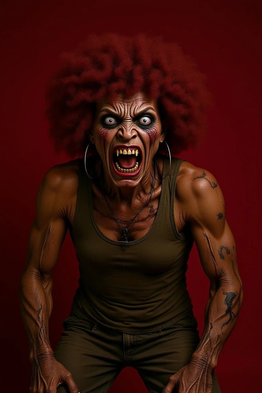 AI zombie filter after transformation - fashion portrait reimagined as post-apocalyptic zombie