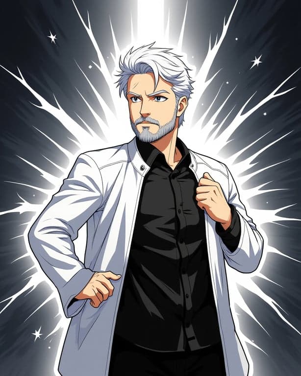 a portrait of a person as a Gotei 13 Captain, wearing the white captain's haori over the kimono with a powerful aura