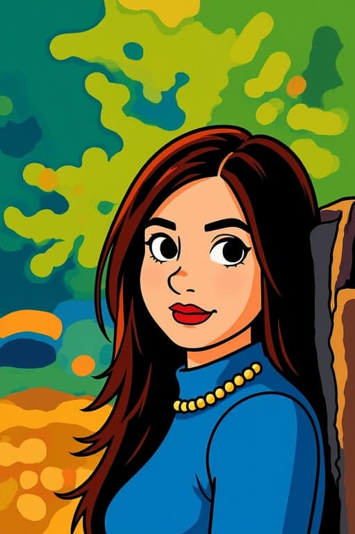 a portrait of a person rendered in a true Hanna-Barbera Scooby-Doo animation style, emphasizing rigid character proportions, oversized head, flat limbs, rounded facial shapes, simple eye design, flat cel colors, thick outlines, zero realism, and a clearly identifiable Scooby-Doo cartoon look