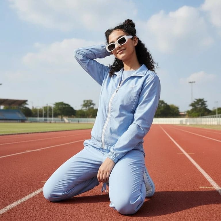 Gym Outfit filter after transformation - portrait wearing layered tank and jacket gym outfit ready for light or intense exercise