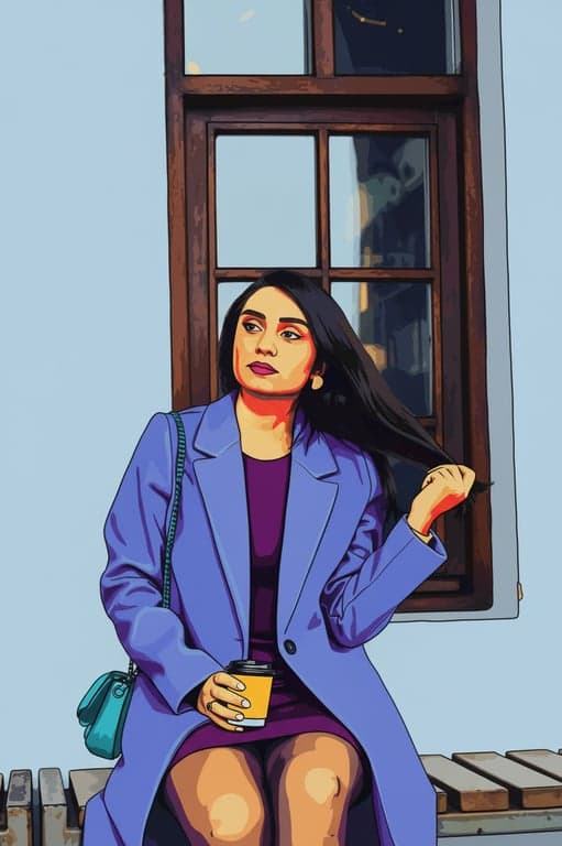 a portrait of a person transformed into a pop art filter with bold outlines, flat saturated colors, strong graphic contrast, and clear poster-style visual structure