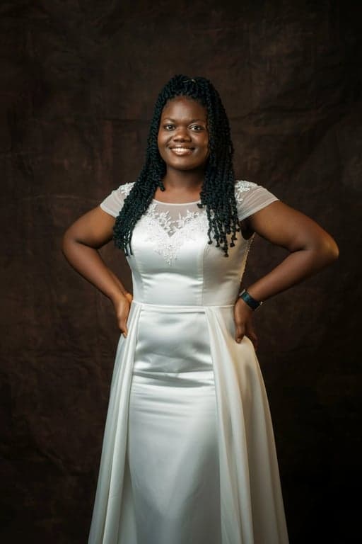 AI wedding dress after pic-woman in a satin wedding dress