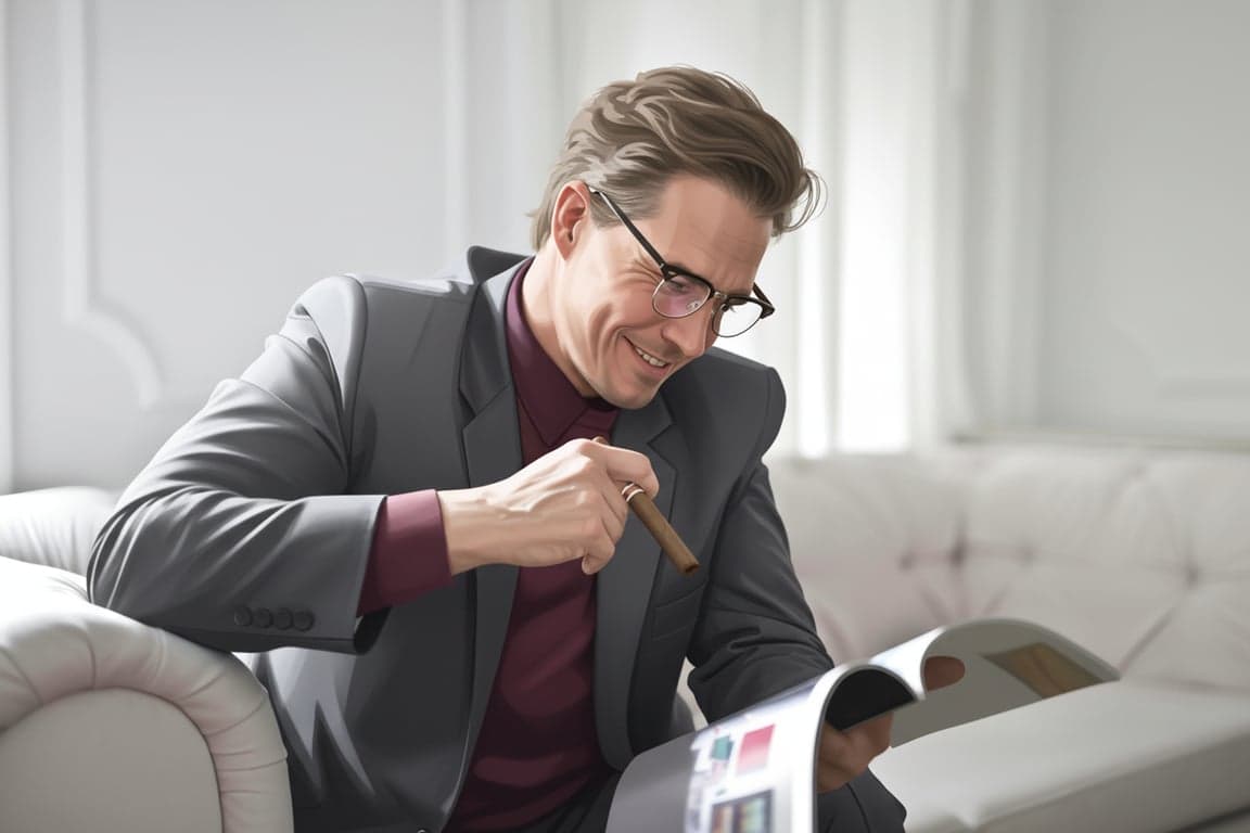 a portrait of a man in detailed vector art, using subtle linear gradients for skin tones, many anchor points to capture hair texture, and a photorealistic yet digital look.